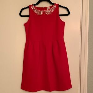 Girls Crewcuts red dress with rhinestone faux collar. Size 10.